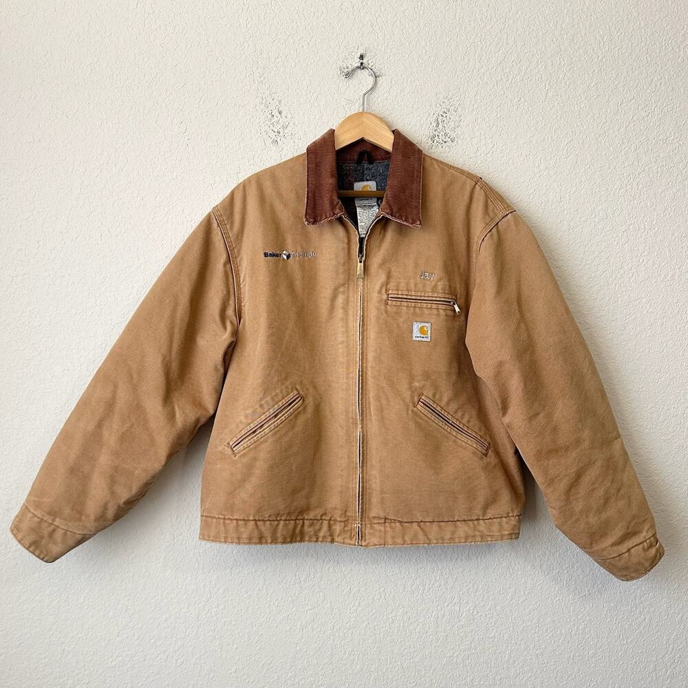 Vintage CARHARTT Detroit Jacket J01 Brown Canvas Blanket Lined Chore
